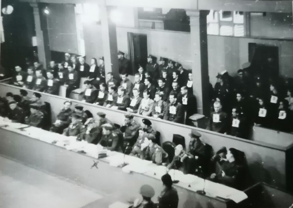 Black and white photograph of the Bergen-Belson trials