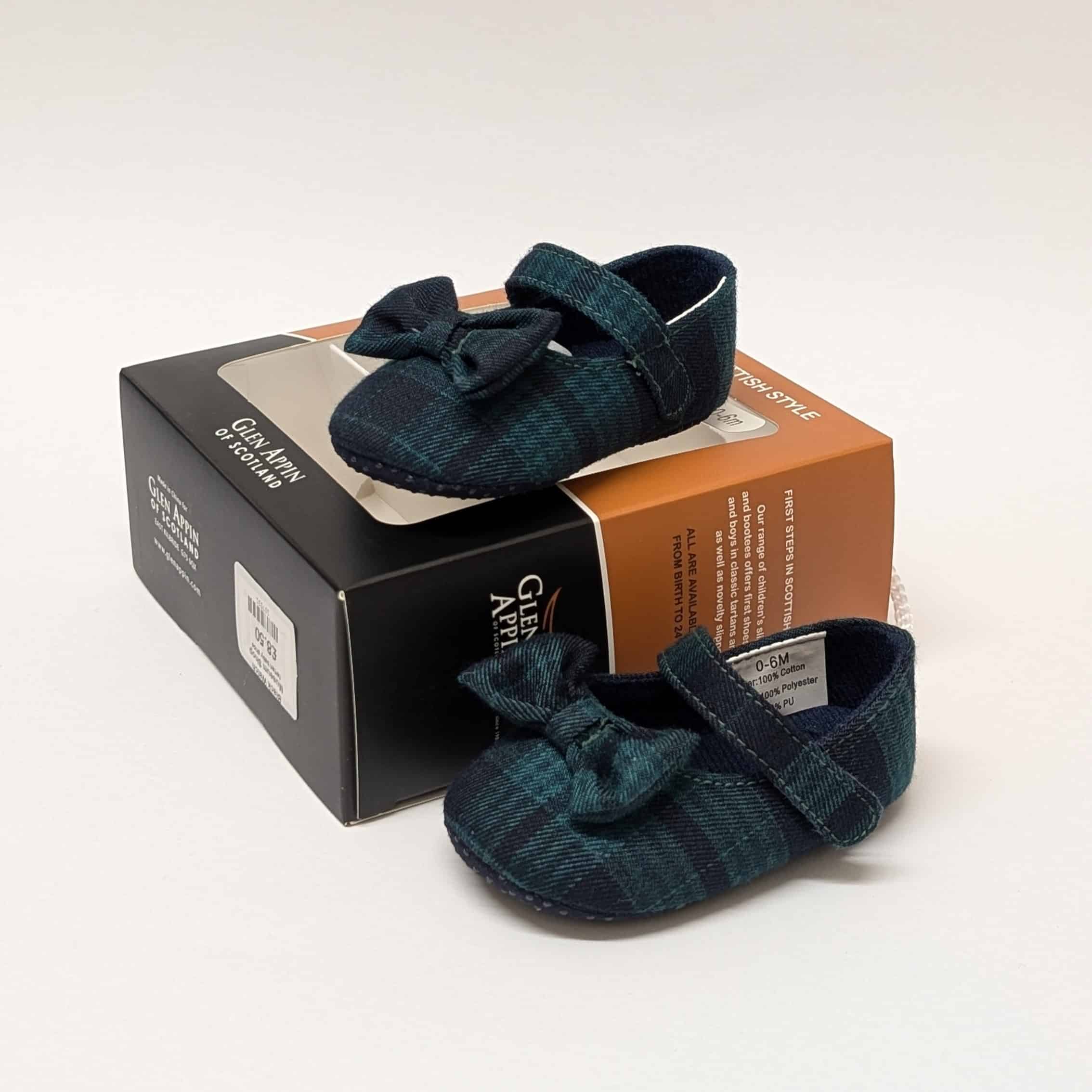 Black Watch Tartan Baby shoes with bow - Image 2