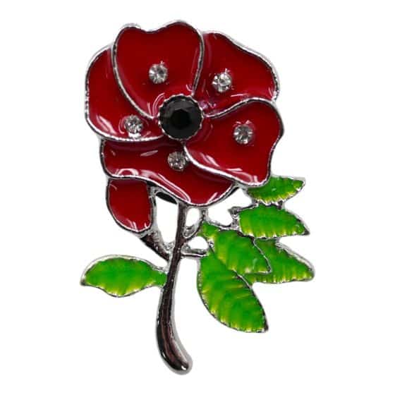 Diamante & Enamelled Poppy Pin Badge